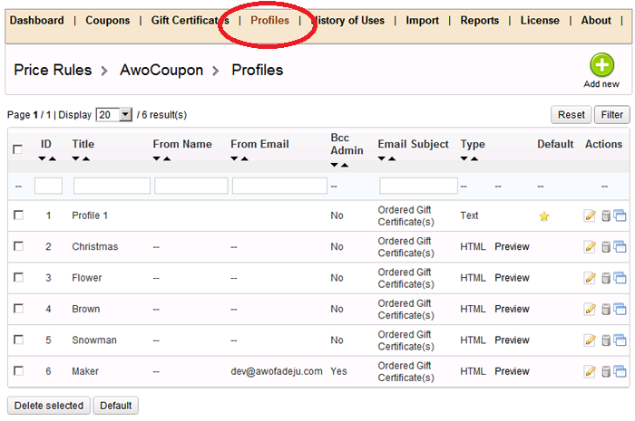 gift certificate profile
